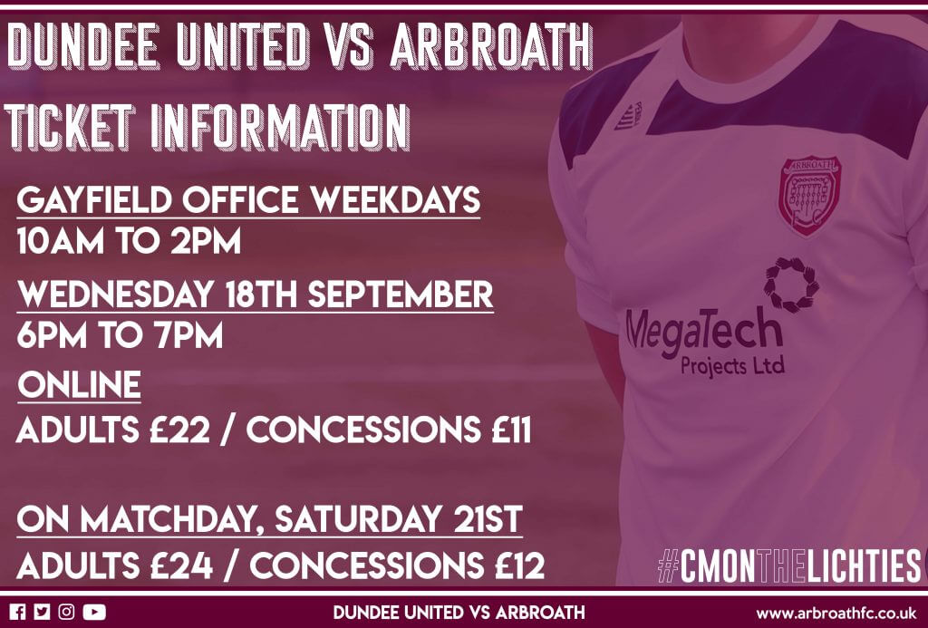 Dundee United Vs Arbroath - Ticket Information - Arbroath FC