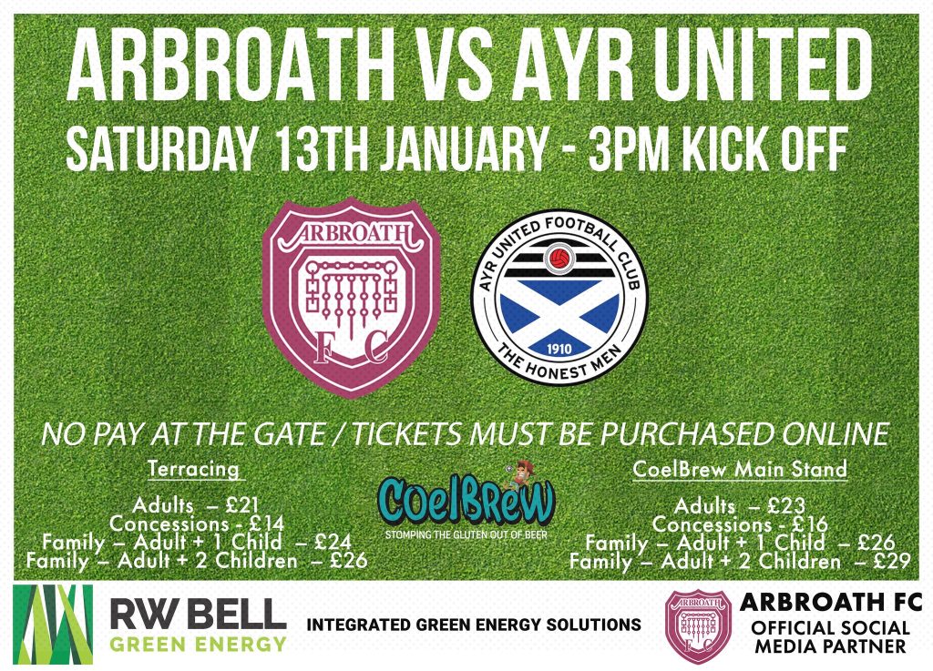 Arbroath vs Ayr United Tickets Arbroath FC